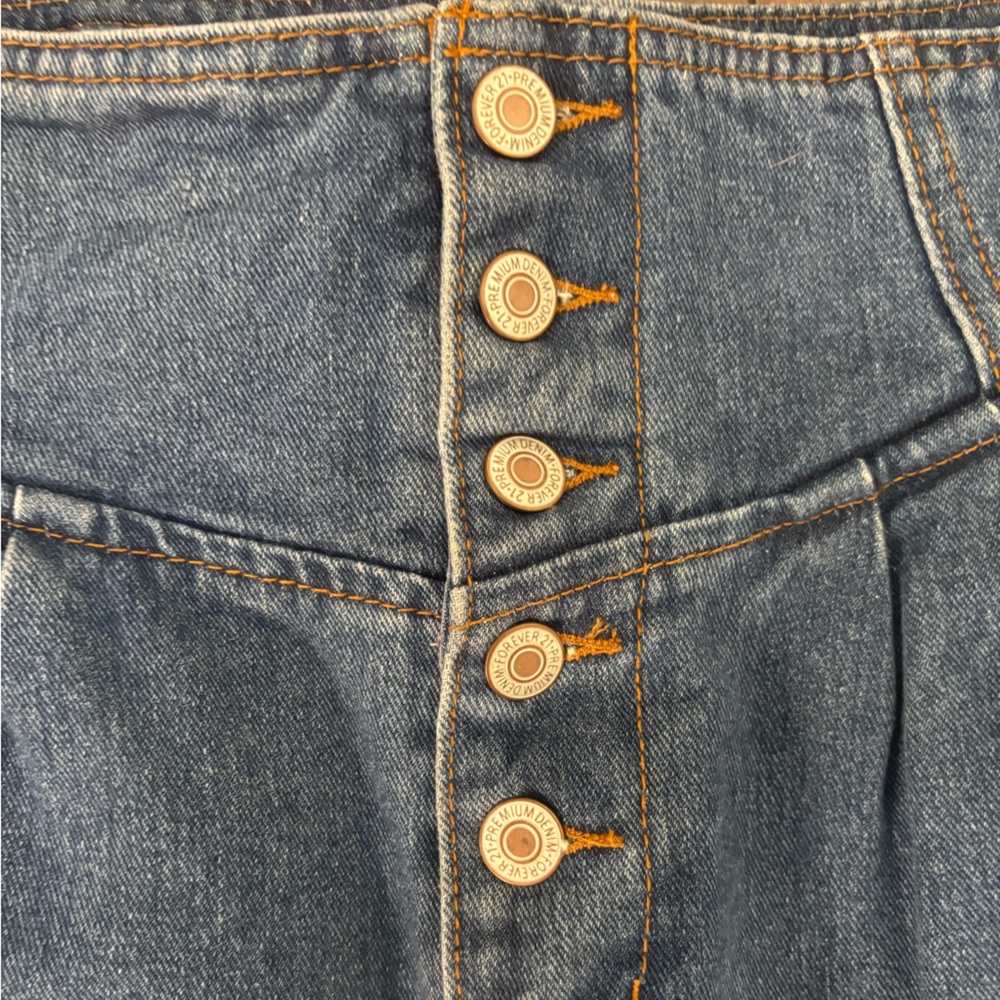 Forever 21 High-Rise Dark Blue Button-Fly Jeans - Picture 2 of 6